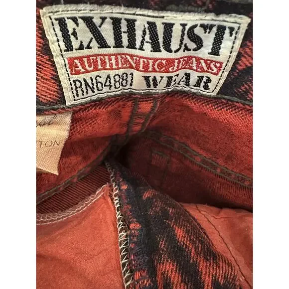 Vtg 90's Exhaust Red Acid Wash Graphic Denim Jeans Grunge Punk Size 31 *Flawed - Picture 8 of 16